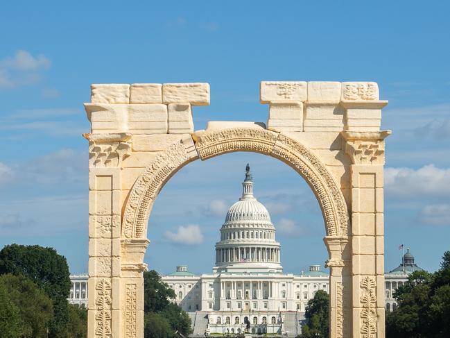 A replica of the Roman Triumphal Arch from Palmyra, made by the Institute for Digital Archaeology and displayed in Washington in September 2018. Image supplied