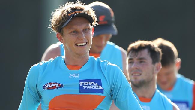 SYDNEY, AUSTRALIA - JUNE 09: Lachie Whitfield catches his breath during a Greater Western Sydney Giants AFL Training Session at GIANTS Stadium on June 09, 2020 in Sydney, Australia. (Photo by Mark Kolbe/Getty Images)