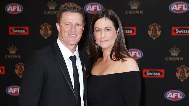 Damien and Danielle Hardwick at the 2017 Brownlow. Picture: Michael Klein