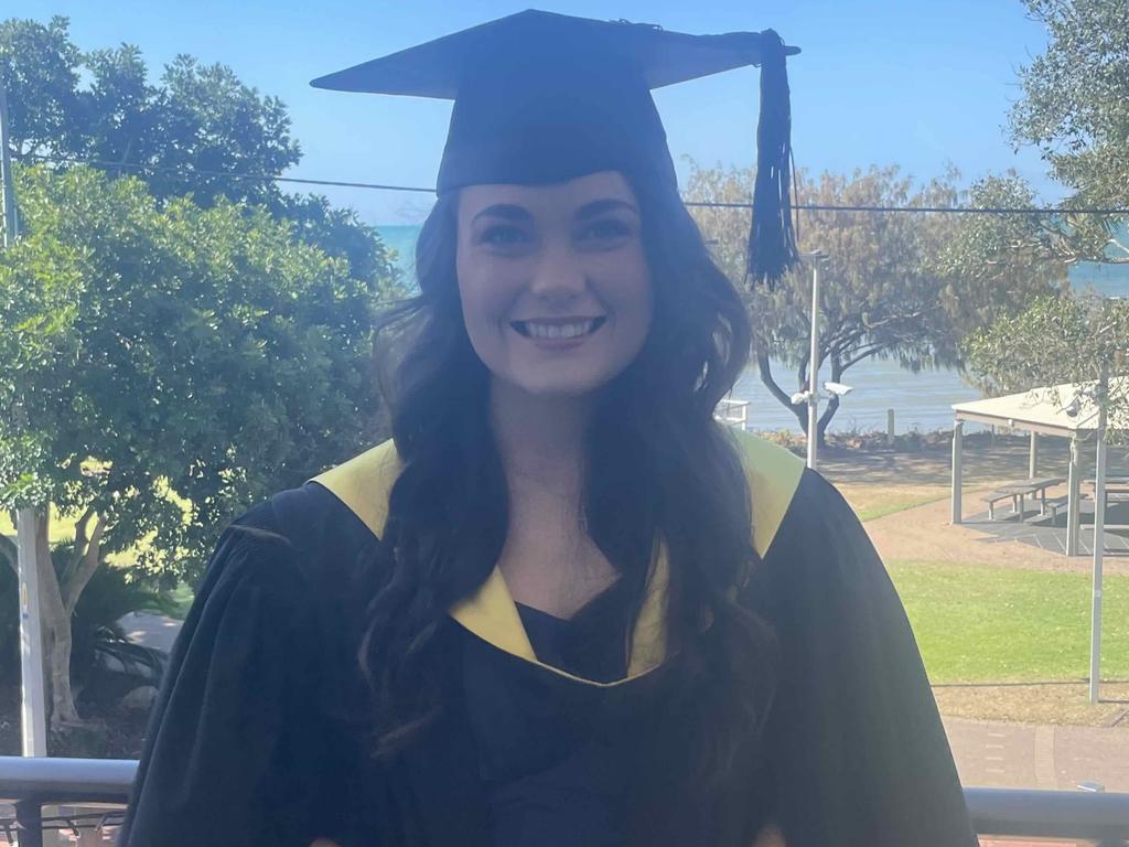 Bachelor of Education student Kacie Kraut at the University of the Sunshine Coast graduation ceremony at the Beach House Hotel on October 12, 2023.