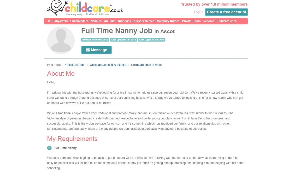 Parents seek nanny with ‘Victorian values’, ‘minimal affection’ | news ...