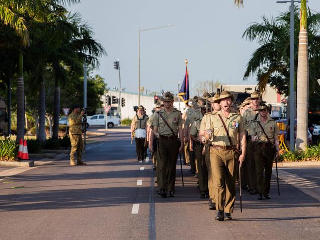 Commanding Officer of 8th/12th Regiment, Lieutenant Colonel Sam Colclough, Royal Australian Artillery marching at the Freedom of Entry through Palmerston on Friday. Picture: Pema Tamang Pakhrin