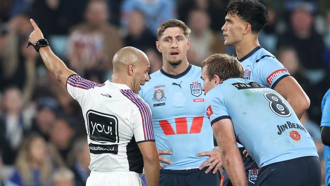 Joseph-Aukuso Suaalii was sent off for his high shot on Reece Walsh. Picture: Matt King/Getty Images