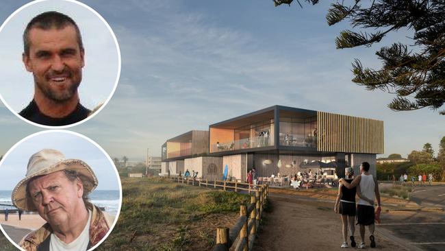 Surfrider Northern Beaches’ Brendan Donohoe (bottom) and Mona Vale SLSC’s Bryce Munro (top) are at odds over a new Mona Vale surf club design.