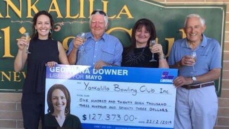 Georgina Downer, left, at the cheque presentation. Picture: Facebook