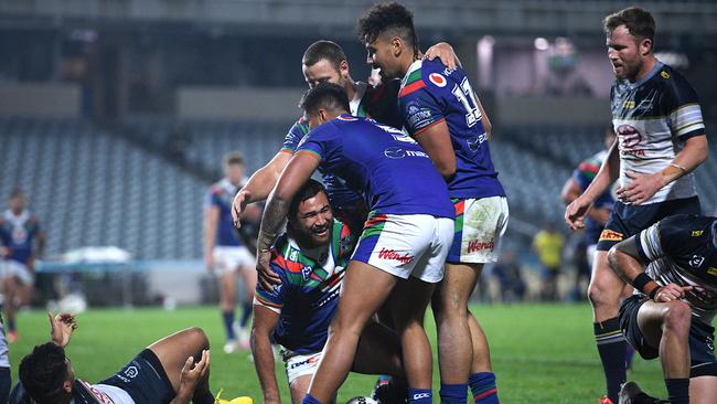 Peta Hiku was a standout for the Warriors, scoring three tries in his return from injure. Picture: AAP.