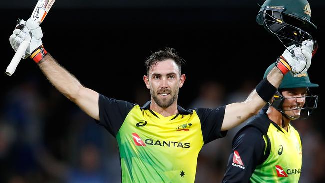 Maxwell celebrates his century against England. (Scott Barbour/Getty Images)