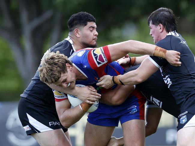 Cody Hopwood is tackled. Picture: Michael Gorton