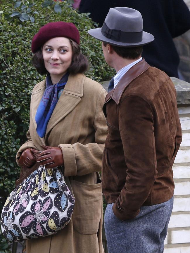 Brad Pitt and Marion Cottilard filming ‘Allied’ on March 31, 2016 in London. Picture: Splash