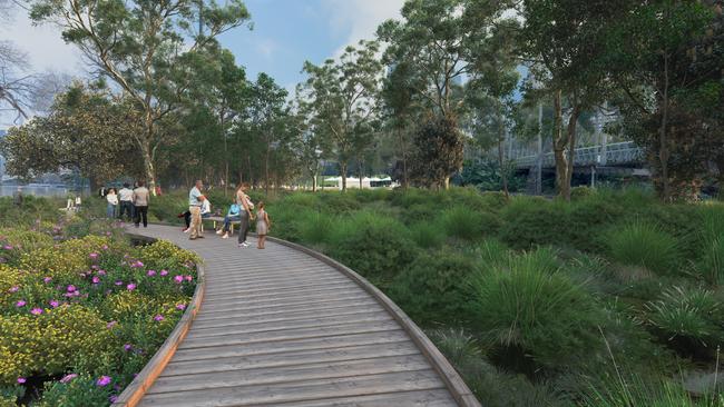 An artist’s impression of the Greenline Project at Birrarung Marr. Picture: City of Melbourne