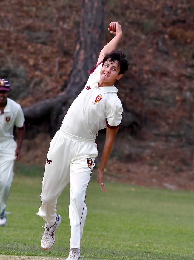 St Peters Lutheran College bowler Matt Harvie. (Picture, John Gass)