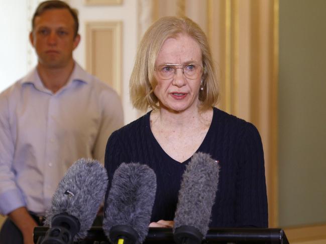 Chief Health Officer Dr Jeannette Young during a press conference in Brisbane. Picture: Tertius Pickard