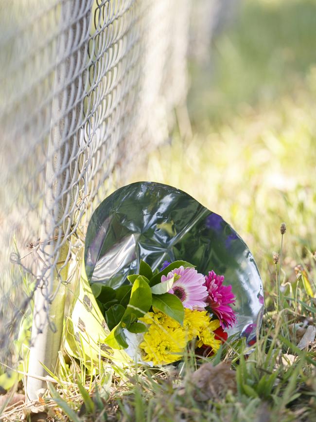 Flowers left at the scene of the fatal crash. Picture: Tim Pascoe