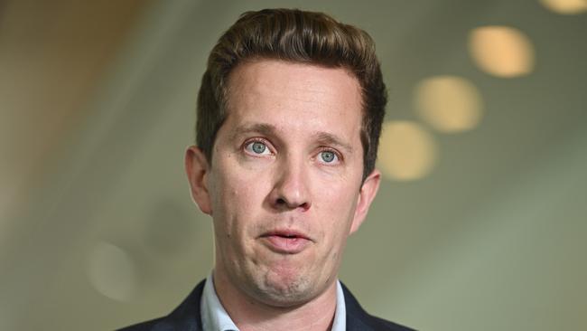 Greens MP Max Chandler-Mather holds a press conference at Parliament House in Canberra. Picture: NewsWire / Martin Ollman