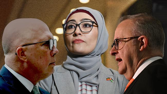 Left to right: Peter Dutton, Fatima Payman and Anthony Albanese. Both parties risk being eroded by the continued rise and rise of splinter politics. Collage: Emilia Tortorella