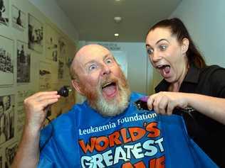 Charlie Silcock gets a shave from Samantha Barrass ahead of the World's Greatest Shave event. Picture: John McCutcheon