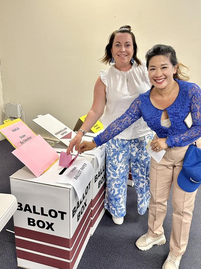 LNP Inala by-election candidate Trang Yen puts ballot papers in the box. Picture Supplied