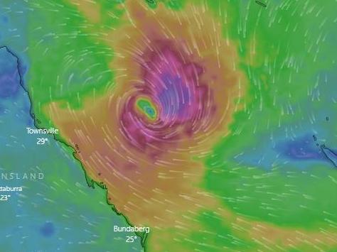 Screenshot of WindyTV tracking cyclone off Qld coast taken 4pm Feb 8 2023. Picture: WindyTV