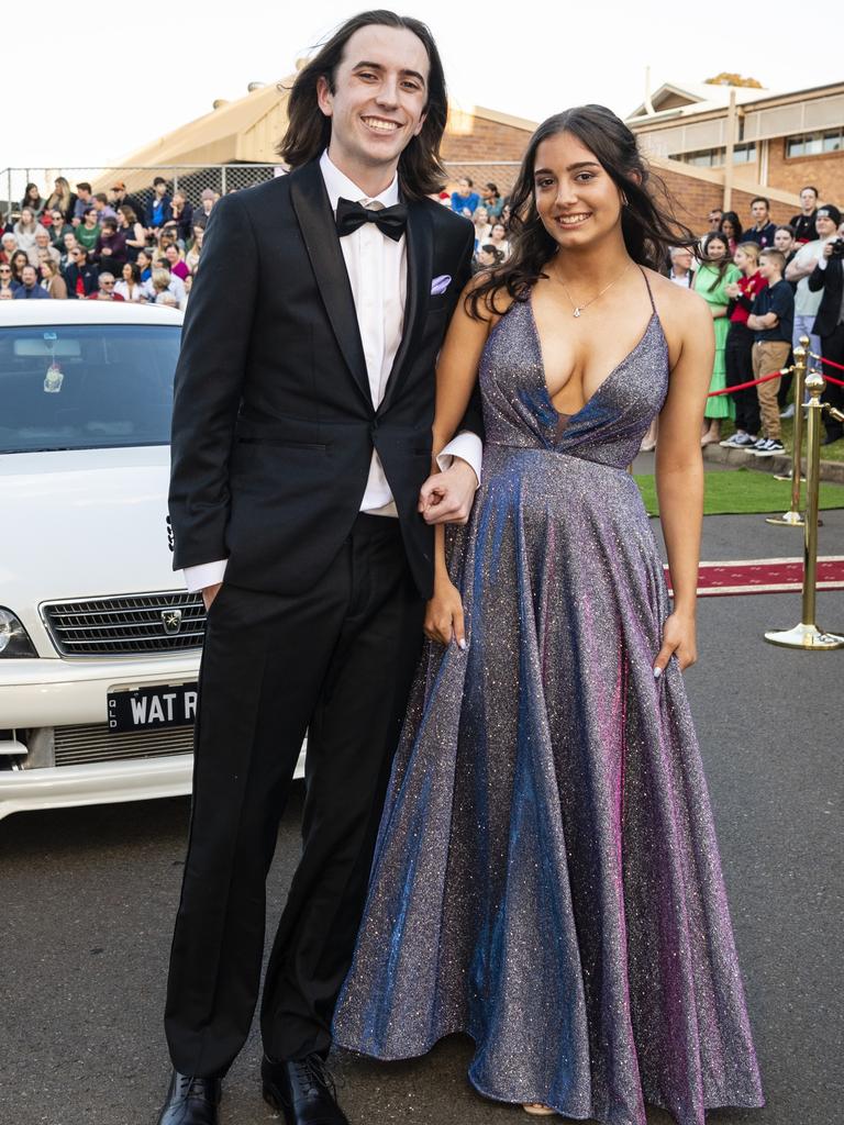 Graduates Zebediah O'Shea and Jade Farrows at Concordia Lutheran College valedictory dinner red carpet arrivals at Redlands campus, Friday, September 16, 2022. Picture: Kevin Farmer