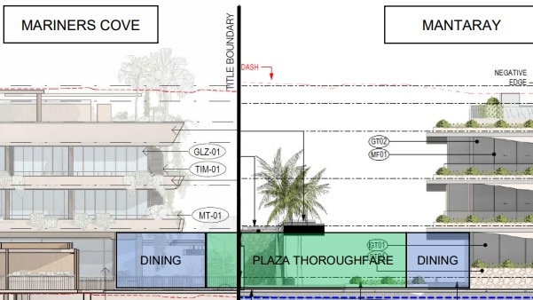 The Mariners Cove Ritz Carlton project at The Spit. This graphic is prepared by the neighbouring property, the Mantaray development, and shows different amounts of public space.