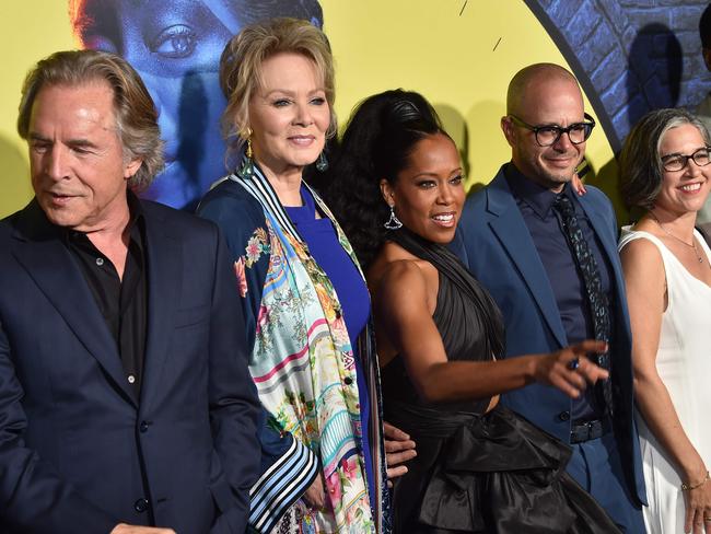 Watchmen’s Don Johnson, Jean Smart, Regina King, show creator Damon Lindelof and producer Nicole Kass. Picture: Chris Delmas/AFP