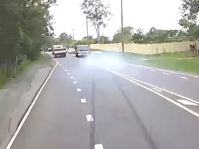 The oncoming truck managed to swerve and avoid the car. Picture: Dashcam Owners Australia