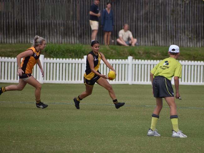 Imogen Healy in the Bakers Creek Tigers v Mackay City Hawks women's AFL grand final at Magpies Sporting Club, Mackay, September 11, 2021. Picture: Matthew Forrest