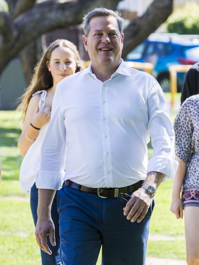 LNP Leader Tim Nicholls in his electorate of Clayfield yesterday. Picture: AAP/Glenn Hunt