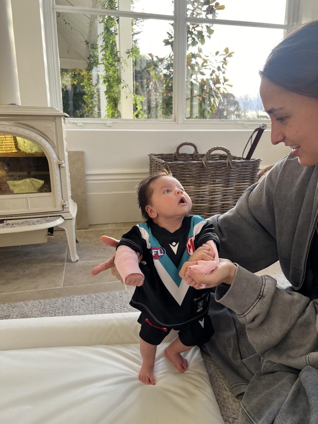 Three-month-old Audrey in her dad’s colours. Picture: Supplied