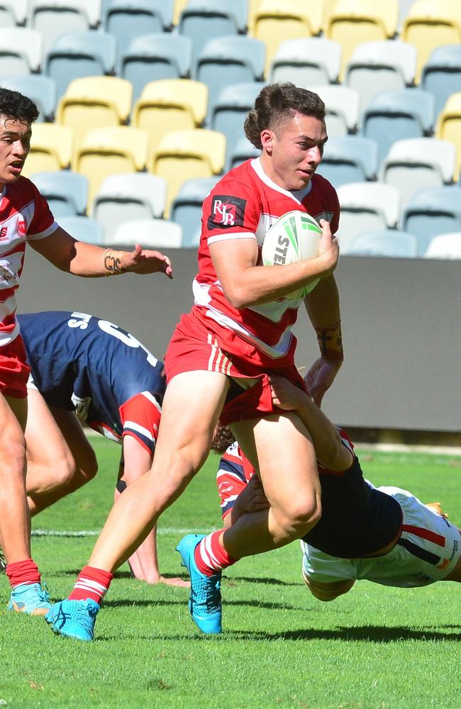 PBC centre Sam Stephenson during the Phil Hall Cup final between Palm Beach Currumbin and St Patrick's College at Queensland Country Bank Stadium. Picture: Matthew Elkerton