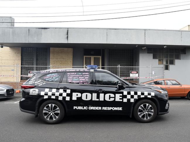 Police patrol the area around the Adass Israel Synagogue the day after the attack. Picture: Andrew Henshaw