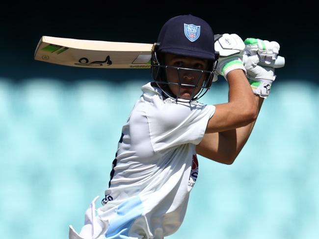 SYDNEY, AUSTRALIA - FEBRUARY 19: Sam Konstas of the Blues bats during the Sheffield Shield match between New South Wales Blues and Victoria at Sydney Cricket Ground on February 19, 2025 in Sydney, Australia. (Photo by Jason McCawley/Getty Images)