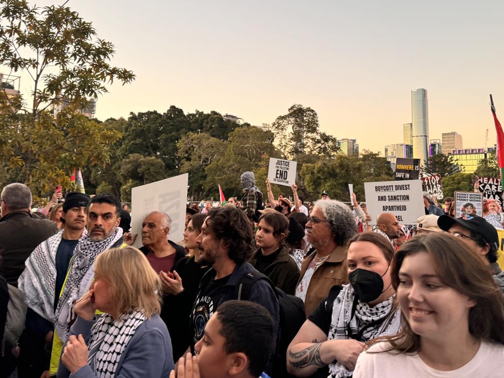 Pro-Palestinian protesters at the Greek Club. No one pictured was arrested. Picture: Mikaela Mulveney