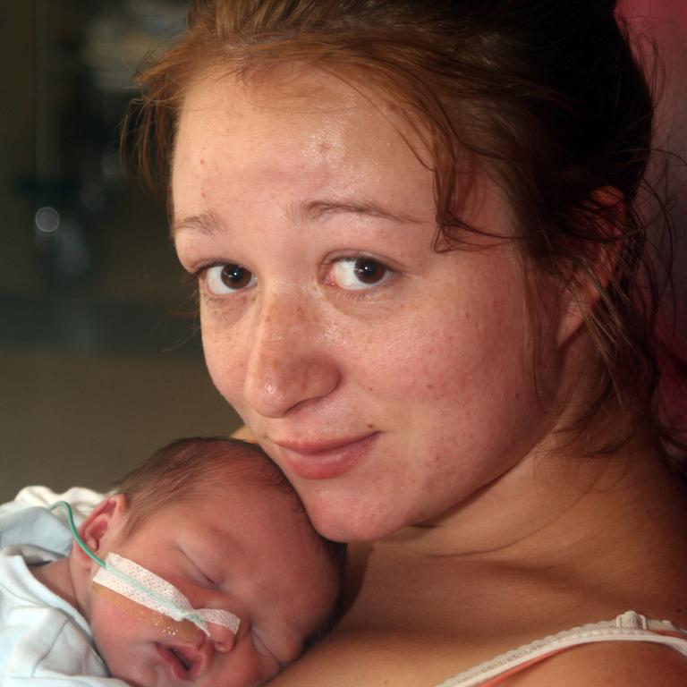 Samantha Stephenson with one of her sons as a newborn