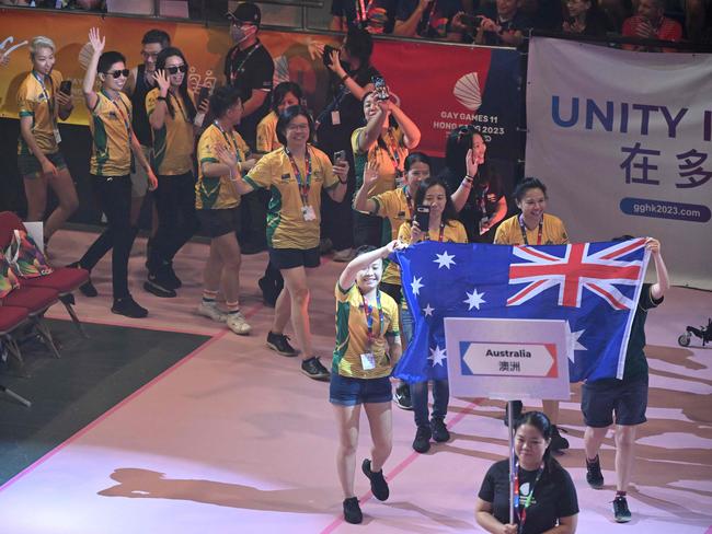 Australian athletes attend the opening ceremony of the Gay Games in Hong Kong on November 2023. Picture: AFP