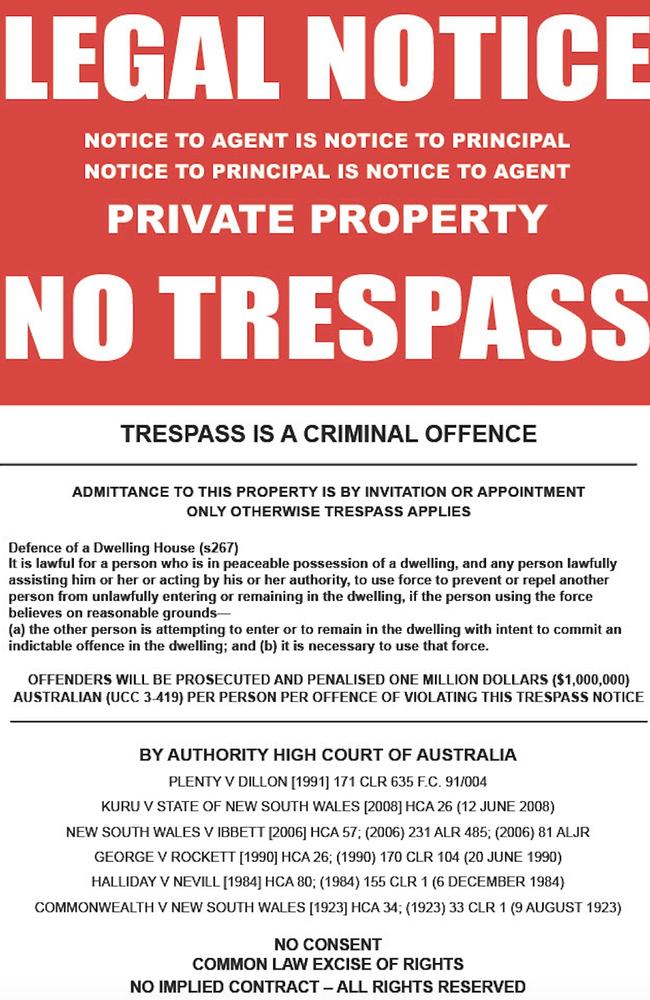 Signs warning residents about fire ant spraying on conspiracy group, Aussie Flyers.