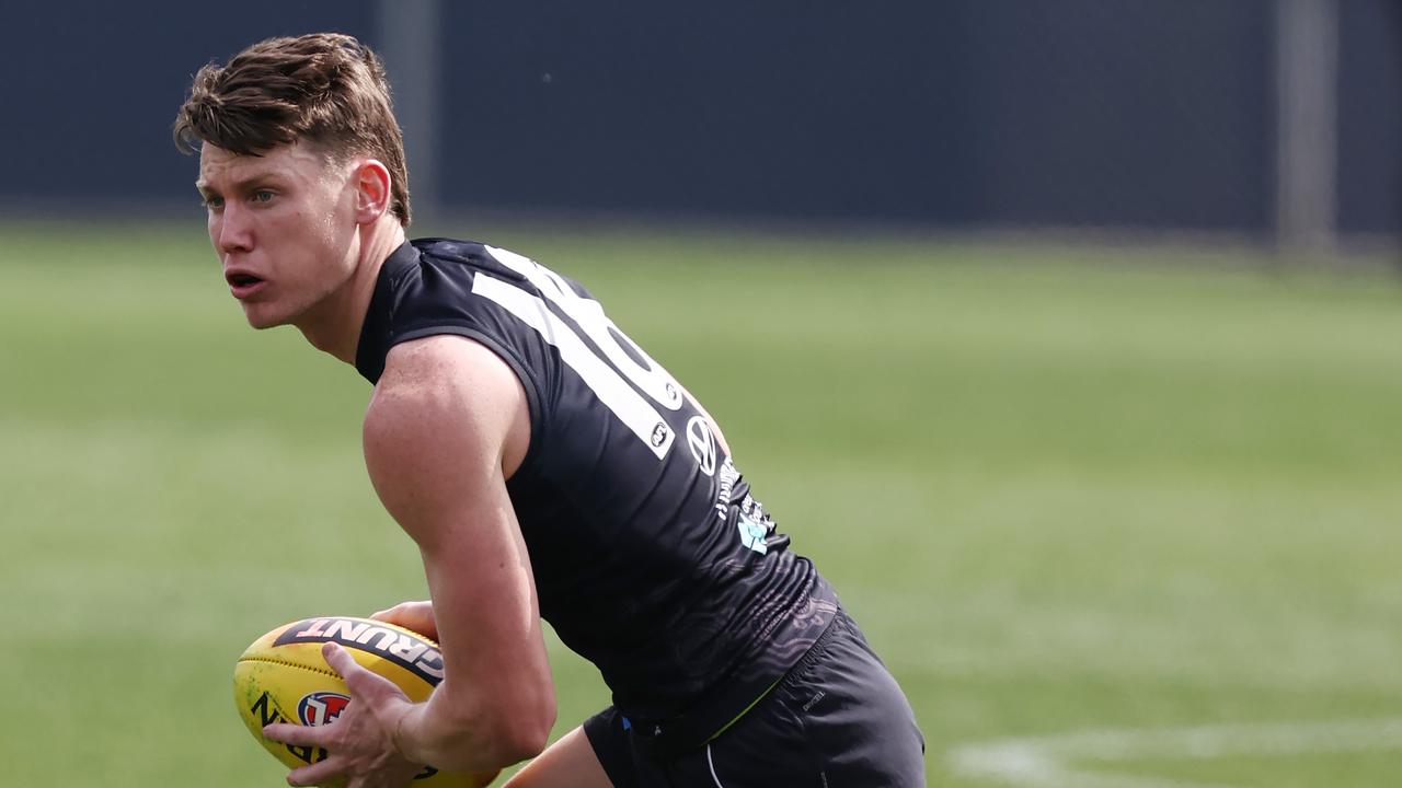 Carlton star Sam Walsh could make his return as soon as round 5, with the Blues saying he will resume full training next week. Picture: Michael Klein