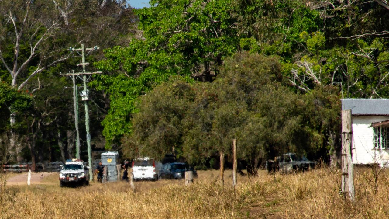 Homicide police at the Ilbilbie property (above) the day after Rene Latimore’s decomposed body was found on her former family farm south of Mackay. Picture: Daryl Wright.