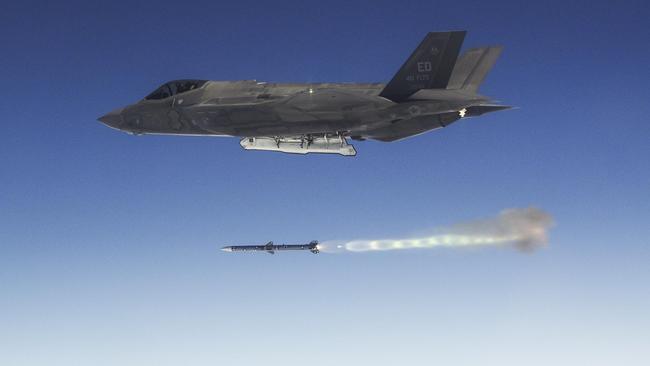 An F-35 fires an AIM-120 missile over the Pacific Ocean range near NAWS Point Mugu during a recent Weapons Delivery Accuracy testing surge. Picture: Lockheed Martin