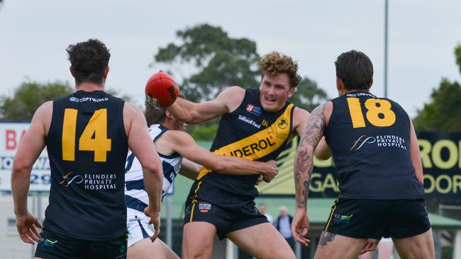 Will Gould playing for Glenelg against South Adelaide in April. Picture: AAP Image/Brenton Edwards