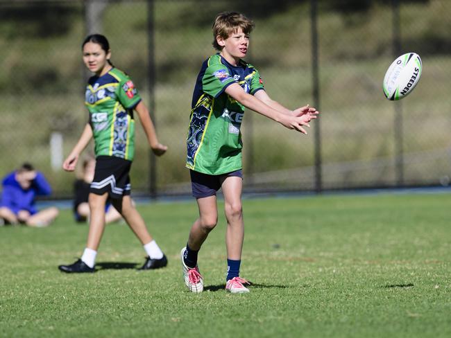 Liam Williams of Fairview Heights State School in the inaugural Primary Interschools Reconciliation Touch Carnival hosted by Glenvale State School, Wednesday, May 28, 2025. Picture: Kevin Farmer