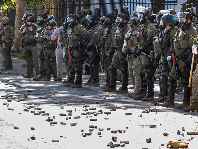 Teargas canisters are seen on the floor during a protest. Picture: AFP