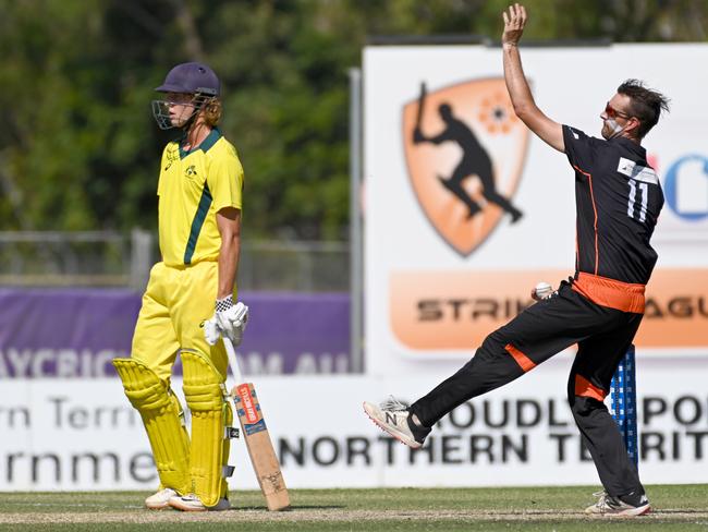 Hammond bowls against a Cricket Australia XI team. Picture: Julianne Osborne.