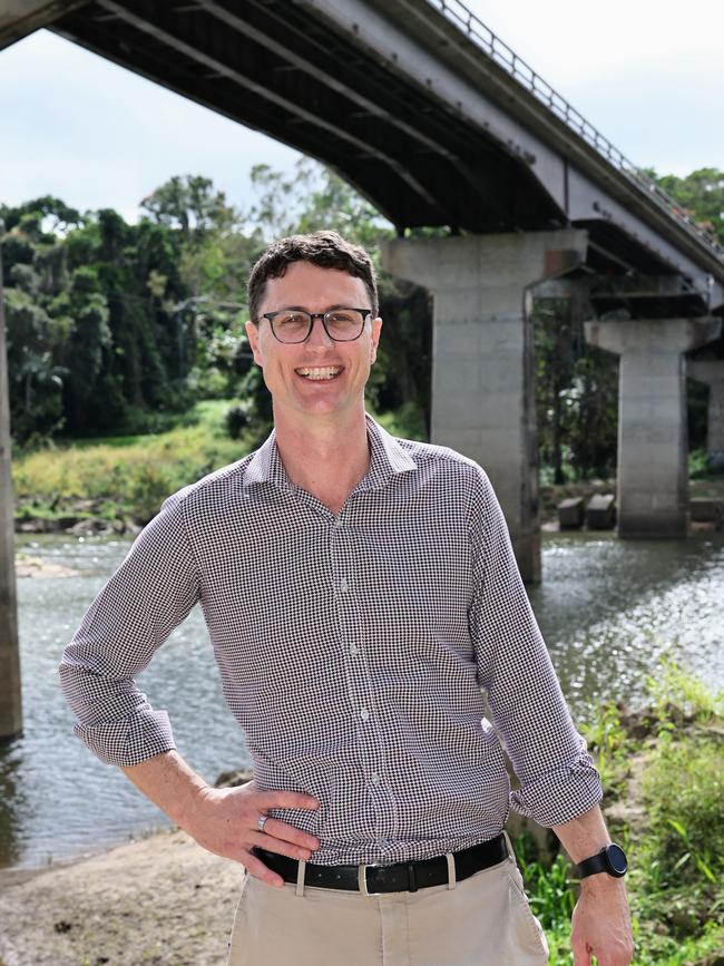 Queensland Transport Minister Bart Mellish says the new bridge will be built and the old bridge demolished by 2031. Picture: Brendan Radke