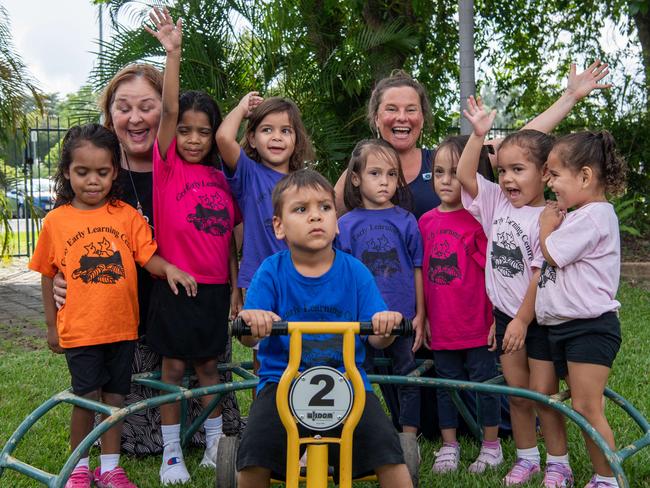 Gray preschool has not one, two, or three, but four sets of twins in its class. Seen here with assistant principal Rachel Turton and preschool teacher Alice Milne are Savannah, Sahara, Kayilah, Kyrie, Selene, Celeste, Brooklyn and Bronwyn. Picture: Pema Tamang Pakhrin