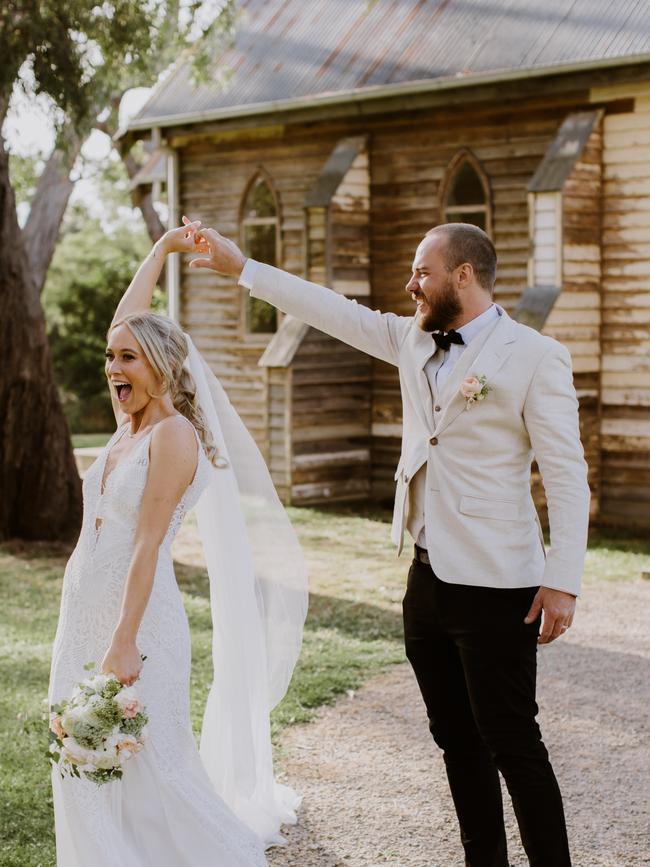 Jess King and Michael Podlesny wed on March 25, 2023 at Tanglewood Estate in Dromana. Picture: Eliza Tate and Lachy Henry