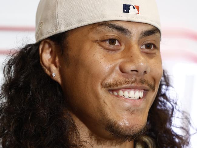 DAILY TELEGRAPH 3RD JANUARY 2024Pictured at the Novotel at Darling Park in Sydney is Penrith Panthers player Jarome Luai at a press conference to confirm that from 2025 he will join the Wests Tigers.Picture: Richard Dobson