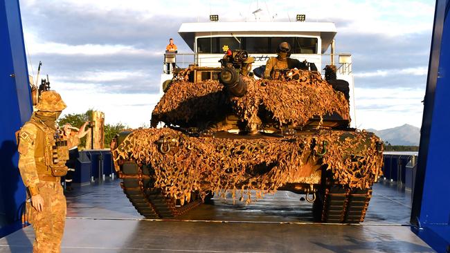 Abrams battle tank. Photographs from Australian Defence Force (ADF) landings at Lucinda, Hinchinbrook, on Tuesday as part of Brolga Run military exercises in North Queensland. Picture: Cameron Bates