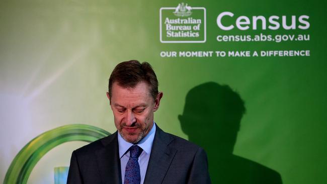 Australian Statistician David Kalisch and Head of the 2016 Census, Duncan Young addressing the media to provide an update on the 2016 Census, at ABS House in Canberra. Picture Kym Smith