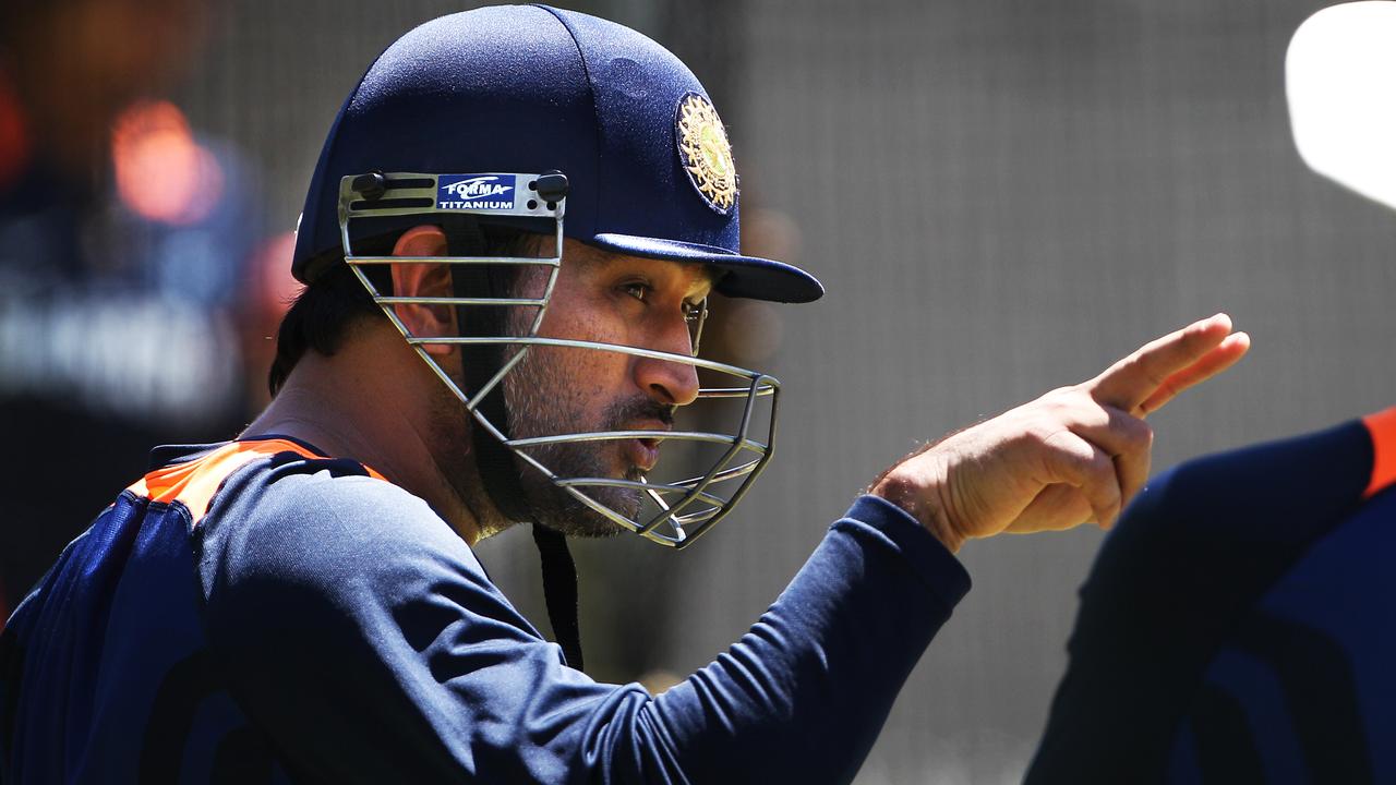 Indian captain MS Dhoni during team net practice session as India prepares for third test of series against Australia at the WACA ground in Perth.